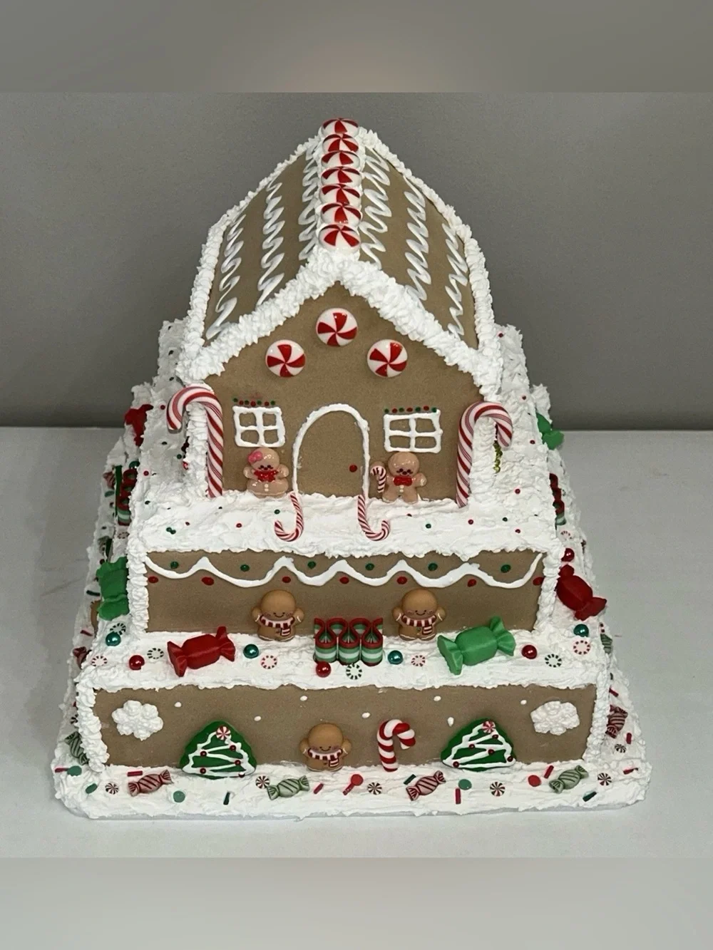 Fake Cake Gingerbread House Holiday Decor in Red & Green Handmade